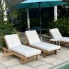 Set of Three (3) Teak Chaise Loungers with Sunbrella Cushions